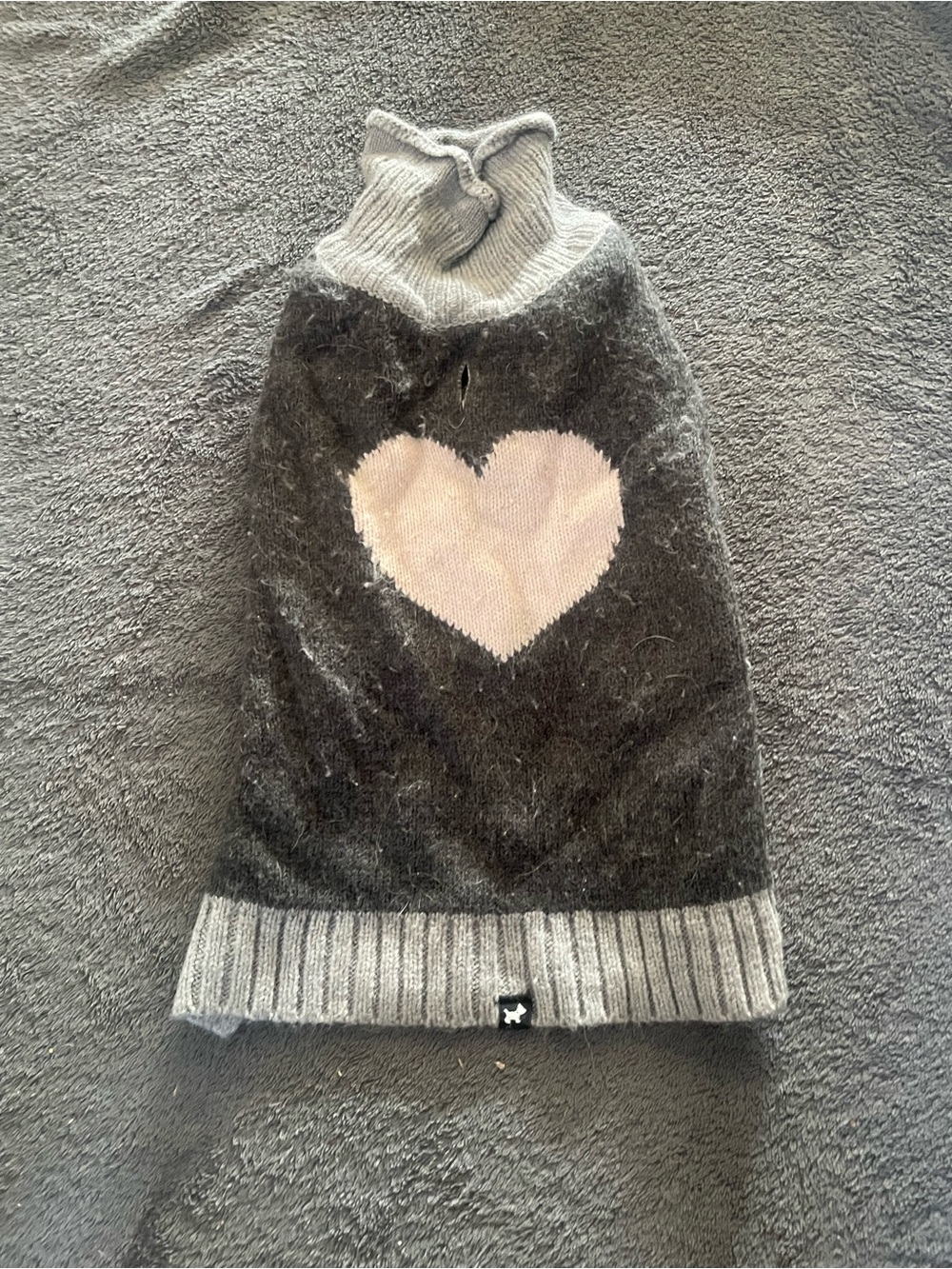 Cozy Gray & Pink Heart Knit Dog Sweater